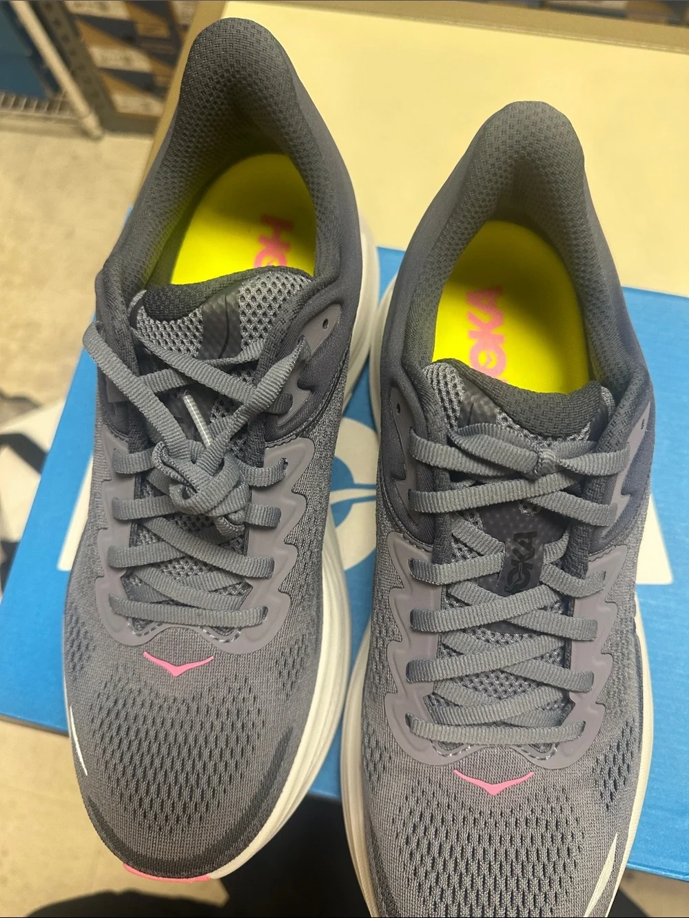 Hoka Bondi 9 Size 11 Women's Gray and Yellow Performance Running Shoe